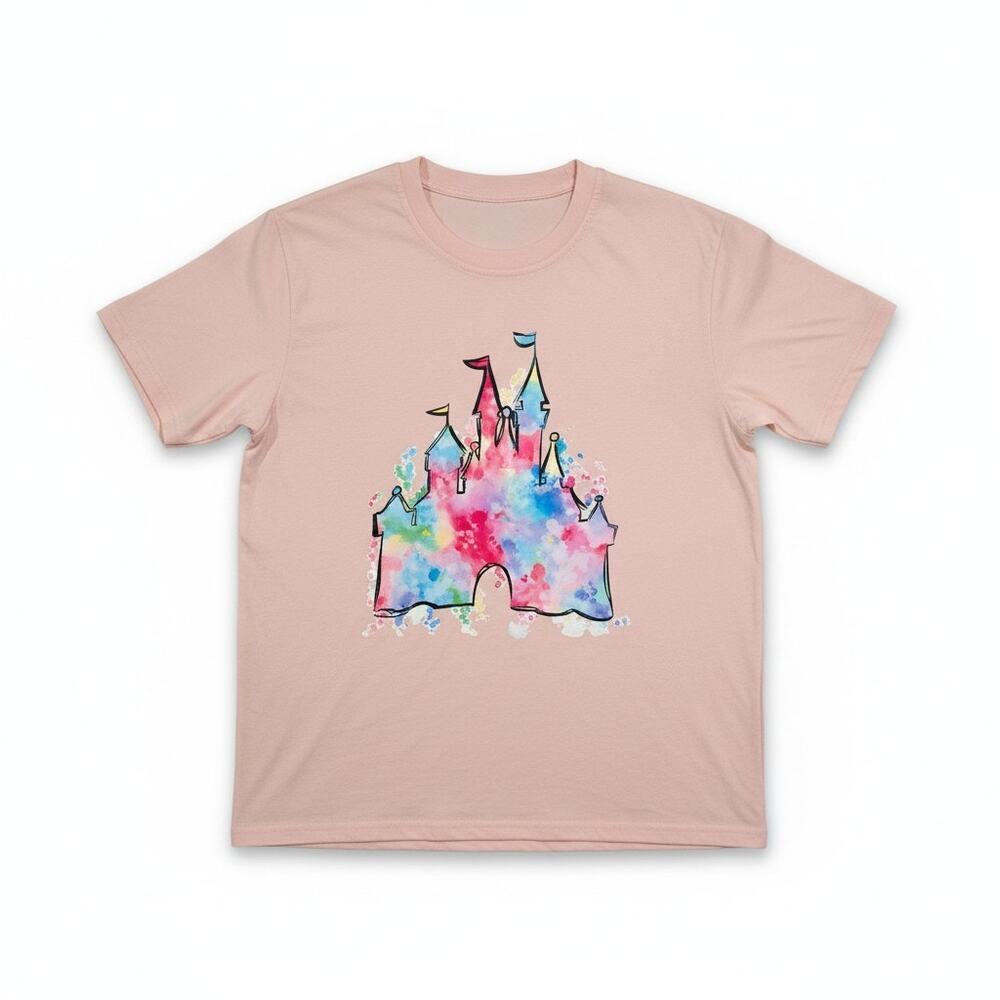 ​Watercolor Castle Graphic T-Shirt Light Pink Size Medium